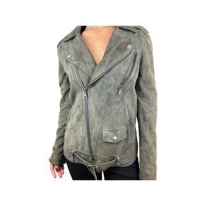 THEORY TRALSMIN OVERSIZED GRAY SUEDE MOTORCYCLE JACKET